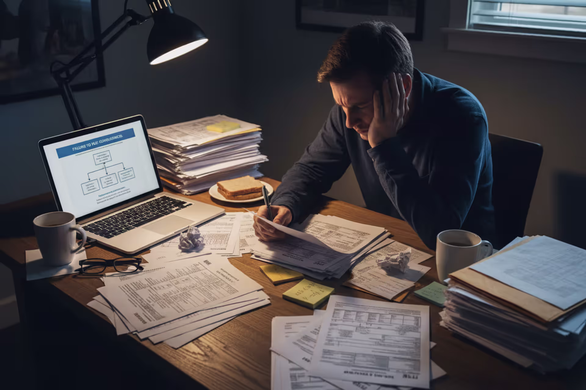Person filing taxes online at a desk with documents and laptop