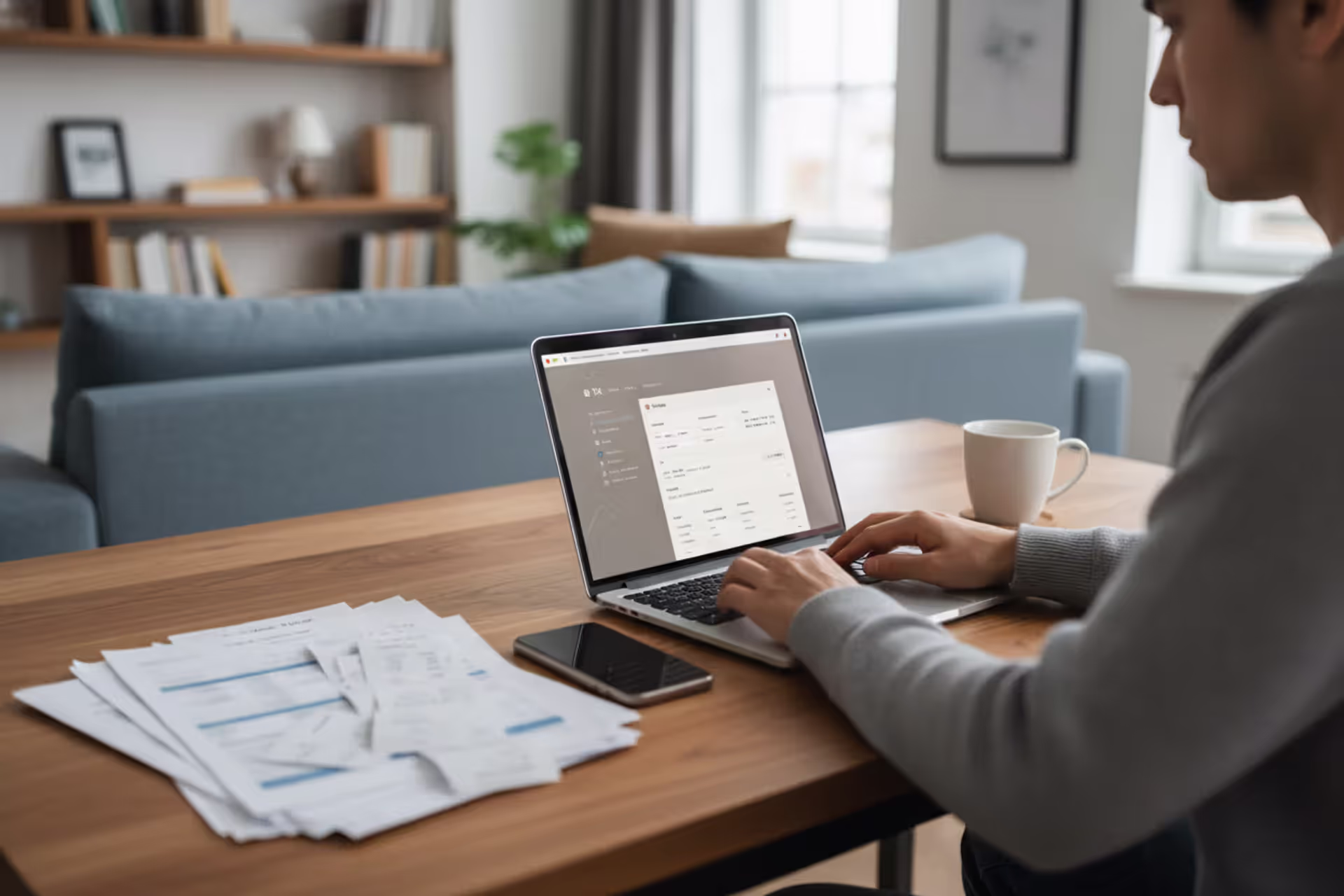 Person filing taxes online at home using a laptop